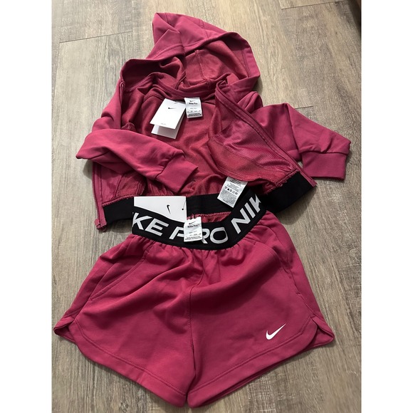 Nike Pro Dri-FIT Crop Hoodie & Shorts Set Girls XS Athletic Activewear - Picture 7 of 8